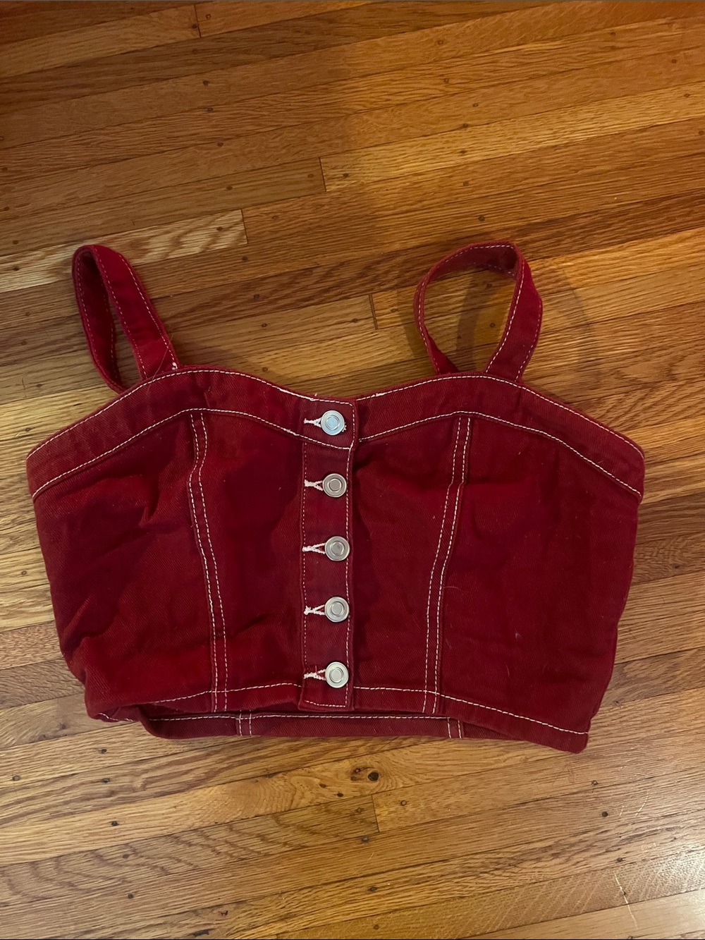 Red denim crop top lykke wullf vibes